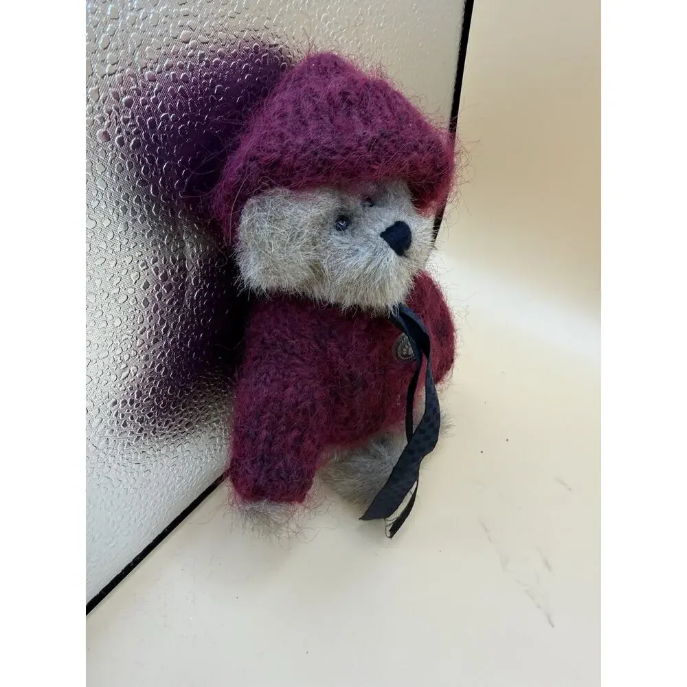 Boyds Bears Plush 8” Burgundy Hooded Sweater Stuffed Teddy Bear Vintage